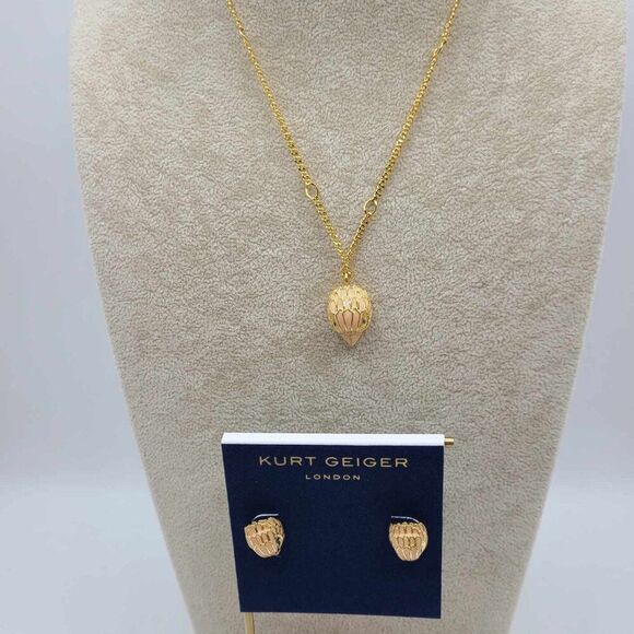 Kurt Geiger Pink Enamel Eagle Gold Tone Necklace & Earrings NWT!  NEW! - Picture 1 of 13